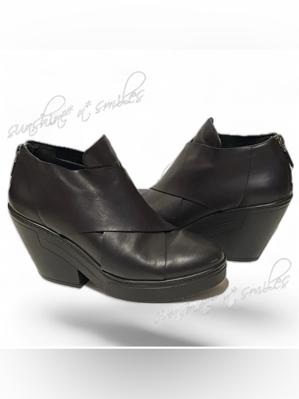 Eileen Fisher COSMOS 100% Leather platform wedge ankle boots booties size 7M